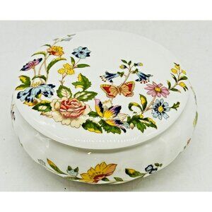 Aynsley Fine China England Cottage Garden Pattern Round Trinket Box 4 inch